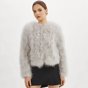 Gray Turkey Feather Fur Jacket